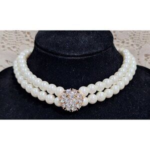 NWT Charter Club Choker Necklace Faux Pearl & Rhinestone 3-Strand New